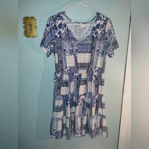 Just Be Blue and White Flutter Sleeve Mini Sundress